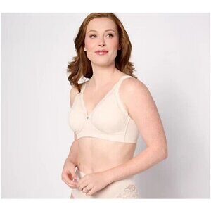 Breezies Lace Trim Unlined Wirefree Support Bra Champagne,36 D
